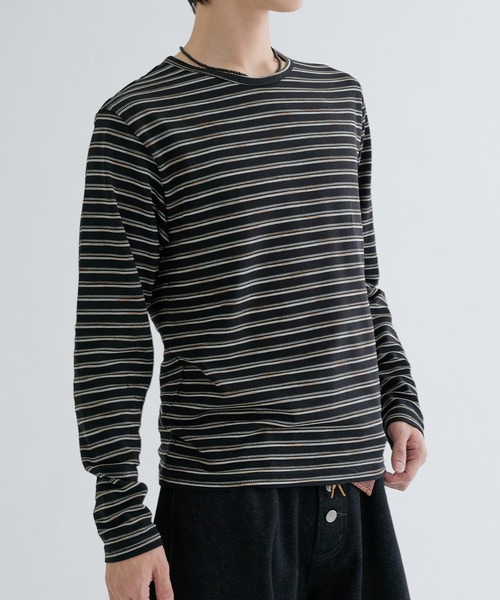 EPNK（イーピーエヌケー）の「Assorted border long sleeve tee / アソートボーダーロングスリーブtee（Tシャツ/カットソー・メンズ・ブラック/グレー/オフホワイト/ブラック系・LARGE/MEDIUM/SMALL）」の13枚目の写真