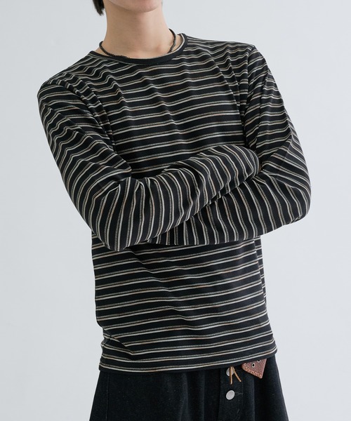 EPNK（イーピーエヌケー）の「Assorted border long sleeve tee / アソートボーダーロングスリーブtee（Tシャツ/カットソー・メンズ・ブラック/グレー/オフホワイト/ブラック系・LARGE/MEDIUM/SMALL）」の14枚目の写真