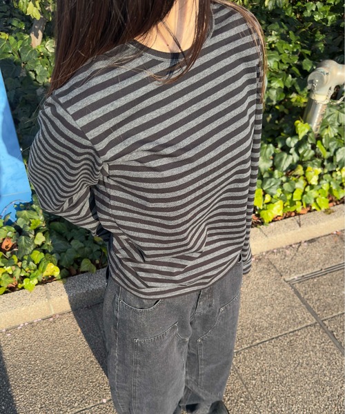 EPNK（イーピーエヌケー）の「Assorted border long sleeve tee / アソートボーダーロングスリーブtee（Tシャツ/カットソー・メンズ・ブラック/グレー/オフホワイト/ブラック系・LARGE/MEDIUM/SMALL）」の9枚目の写真