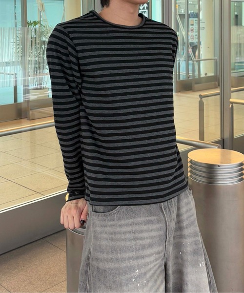 EPNK（イーピーエヌケー）の「Assorted border long sleeve tee / アソートボーダーロングスリーブtee（Tシャツ/カットソー・メンズ・ブラック/グレー/オフホワイト/ブラック系・LARGE/MEDIUM/SMALL）」の7枚目の写真