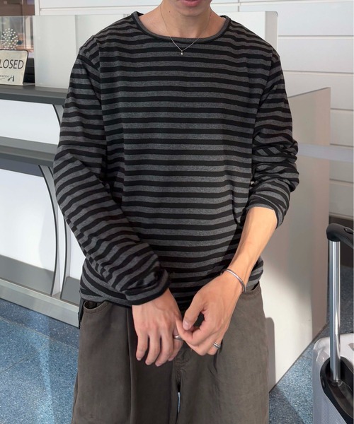 EPNK（イーピーエヌケー）の「Assorted border long sleeve tee / アソートボーダーロングスリーブtee（Tシャツ/カットソー・メンズ・ブラック/グレー/オフホワイト/ブラック系・LARGE/MEDIUM/SMALL）」の8枚目の写真