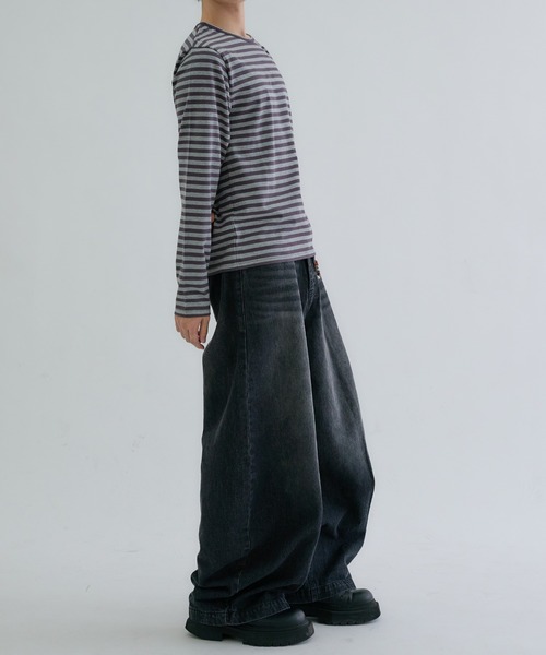 EPNK(イーピーエヌケー)の「Assorted border long sleeve tee / アソートボーダーロングスリーブtee(Tシャツ/カットソー・メンズ・ブラック/グレー/オフホワイト/ブラック系/カーキ/チャコールグレー/グレイッシュブルー/ブルー・LARGE/MEDIUM/SMALL)」の21枚目の写真