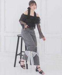 MAJESTIC LEGON | リボンブローチセットキラキラデニム(デニムパンツ)