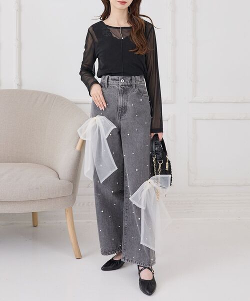 MAJESTIC LEGON(マジェスティックレゴン)の「リボンブローチセットキラキラデニム(デニムパンツ・レディース・サックスブルー/グレー・MEDIUM/SMALL)」の7枚目の写真