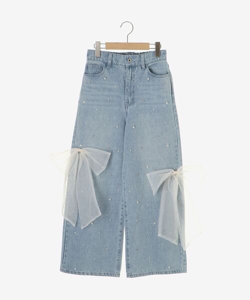 MAJESTIC LEGON(マジェスティックレゴン)の「リボンブローチセットキラキラデニム(デニムパンツ・レディース・サックスブルー/グレー・MEDIUM/SMALL)」の16枚目の写真