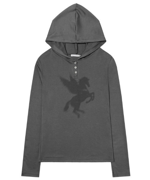 FANCY CLUB(ファンシークラブ)の「A'GEM/9 × .kom 『FANCY CLUB/ファンシークラブ』 PEGASUS HOODED LONG SLEEVE/ペガサスフード長袖カットソー(Tシャツ/カットソー・レディース・チャコールグレー/ホワイト・FREE)」の14枚目の写真