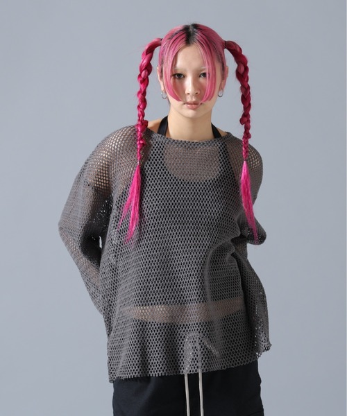 DANKE SCHON(ダンケシェーン)の「DankeSchon/ダンケシェーン/MESH L/S TEE(Tシャツ/カットソー・レディース・グレー/ブラック/ホワイト・F)」の1枚目の写真