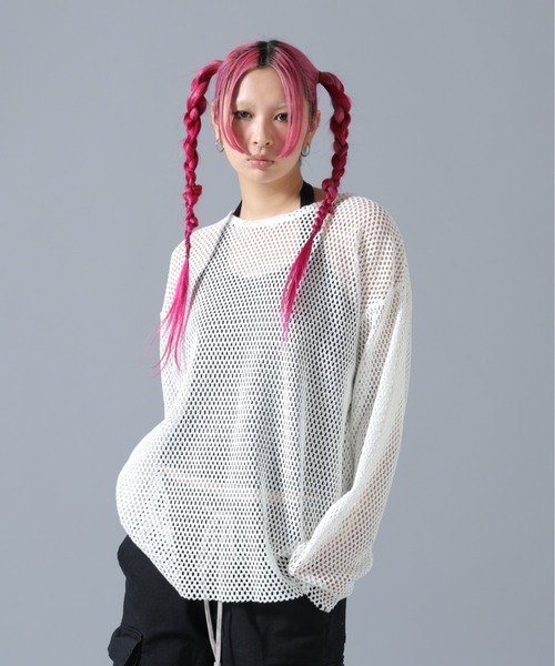 DANKE SCHON(ダンケシェーン)の「DankeSchon/ダンケシェーン/MESH L/S TEE(Tシャツ/カットソー・レディース・グレー/ブラック/ホワイト・F)」の2枚目の写真