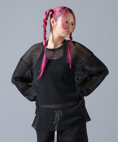 DANKE SCHON(ダンケシェーン)の「DankeSchon/ダンケシェーン/MESH L/S TEE(Tシャツ/カットソー・レディース・グレー/ブラック/ホワイト・F)」の3枚目の写真