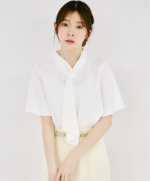 tocco closet（トッコ　クローゼット）の「ラッフルボウタイフレアスリーブブラウス（シャツ/ブラウス・レディース・ピンク/オフホワイト・M）」の6枚目の写真