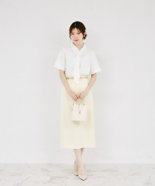 tocco closet（トッコ　クローゼット）の「ラッフルボウタイフレアスリーブブラウス（シャツ/ブラウス・レディース・ピンク/オフホワイト・M）」の3枚目の写真