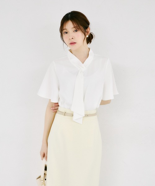 tocco closet（トッコ　クローゼット）の「ラッフルボウタイフレアスリーブブラウス（シャツ/ブラウス・レディース・ピンク/オフホワイト・M）」の5枚目の写真