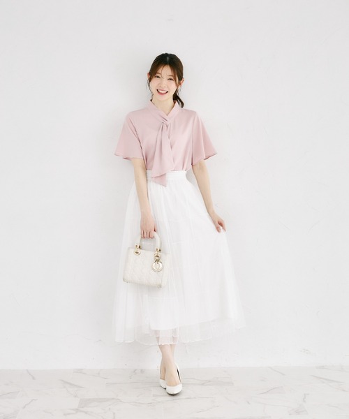 tocco closet（トッコ　クローゼット）の「ラッフルボウタイフレアスリーブブラウス（シャツ/ブラウス・レディース・ピンク/オフホワイト・M）」の8枚目の写真