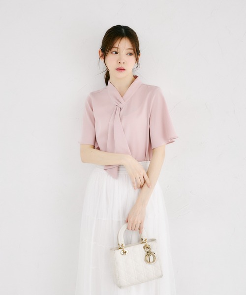 tocco closet（トッコ　クローゼット）の「ラッフルボウタイフレアスリーブブラウス（シャツ/ブラウス・レディース・ピンク/オフホワイト・M）」の9枚目の写真