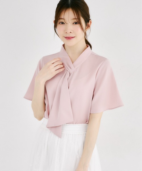 tocco closet（トッコ　クローゼット）の「ラッフルボウタイフレアスリーブブラウス（シャツ/ブラウス・レディース・ピンク/オフホワイト・M）」の11枚目の写真