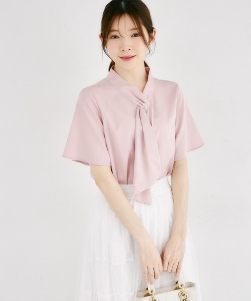 tocco closet（トッコ　クローゼット）の「ラッフルボウタイフレアスリーブブラウス（シャツ/ブラウス・レディース・ピンク/オフホワイト・M）」の10枚目の写真