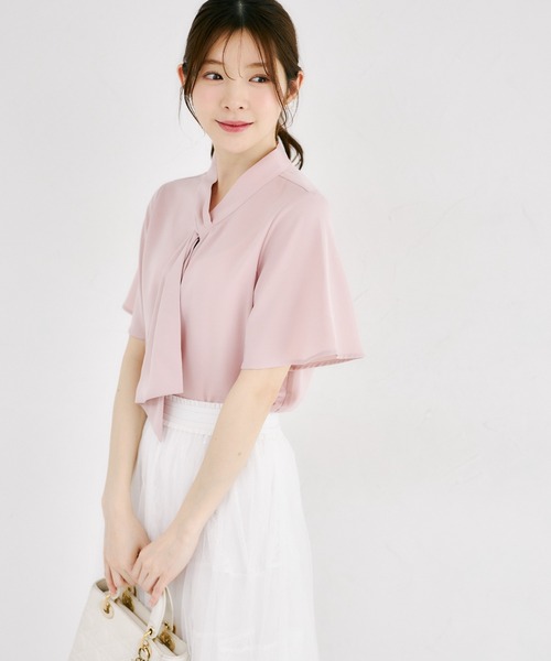 tocco closet（トッコ　クローゼット）の「ラッフルボウタイフレアスリーブブラウス（シャツ/ブラウス・レディース・ピンク/オフホワイト・M）」の13枚目の写真