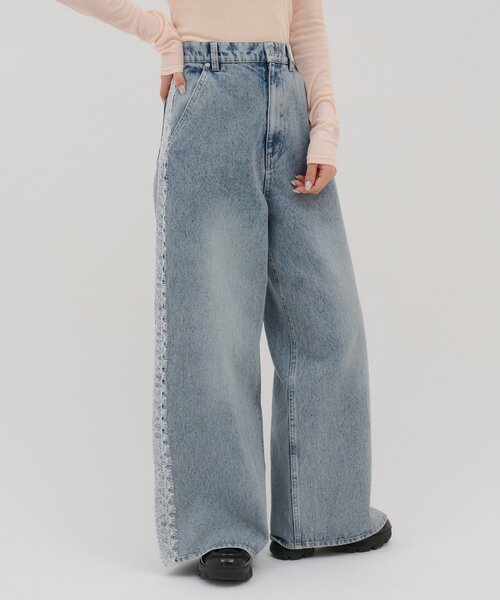 DISCOAT(ディスコート)の「【umm./新型登場♡】レース使いデニムワイドパンツ(その他パンツ・レディース・ブルー・LARGE/MEDIUM/SMALL)」の9枚目の写真