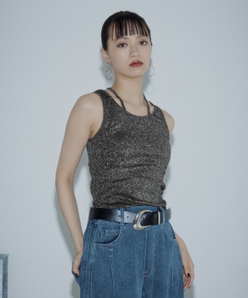 PAGEBOY（ページボーイ）の「【前後2WAY仕様】ラメテレコ2WAYタンク（タンクトップ・レディース・オフホワイト/シルバー/ブルー・FREE）」の8枚目の写真