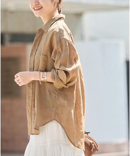 JOURNAL STANDARD(ジャーナルスタンダード)の「リネンレギュラーカラーシャツ(シャツ/ブラウス・レディース・チャコールグレー/ホワイト/ベージュ/ピンク・FREE)」の4枚目の写真