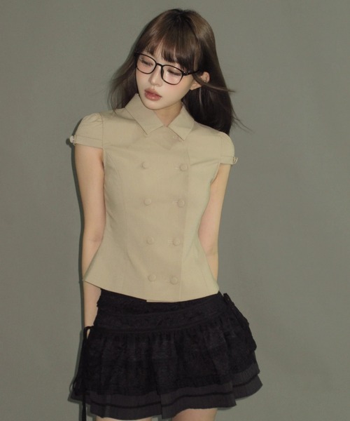 トップス andwang Short Sleeve Double Button Tops Short Sleeve Double Button Tops（シャツ/ブラウス）｜andwang