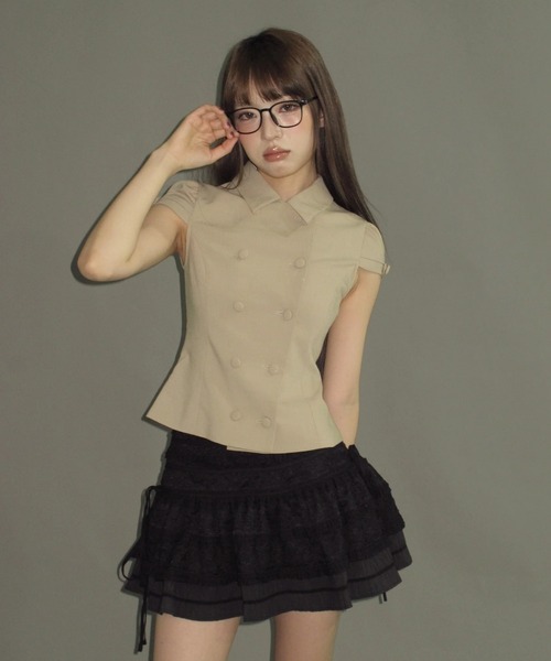 Short Sleeve Double Button Tops（シャツ/ブラウス）｜andwang