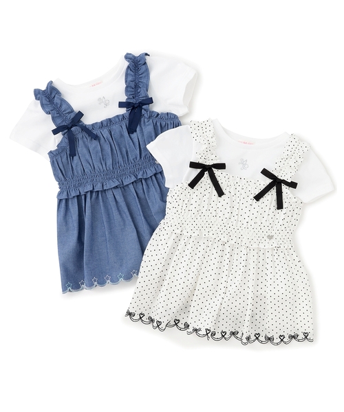 mezzo piano（メゾピアノ）の「カットワーク刺しゅうチュニック　半袖Tシャツセット（Tシャツ/カットソー・キッズ・ブルー/オフホワイト・140cm/130cm/120cm/110cm）」の3枚目の写真