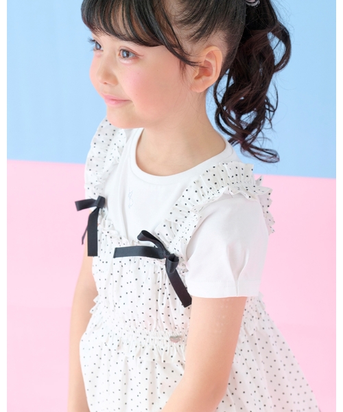 mezzo piano（メゾピアノ）の「カットワーク刺しゅうチュニック　半袖Tシャツセット（Tシャツ/カットソー・キッズ・ブルー/オフホワイト・140cm/130cm/120cm/110cm）」の16枚目の写真