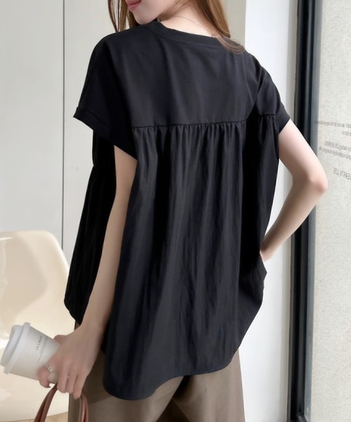 Ada.（エイダ）の「フロントギャザー ビスチェ風 フレンチスリーブカットソー（Tシャツ/カットソー・レディース・アイボリー/ブラック/ホワイト・FREE）」の5枚目の写真