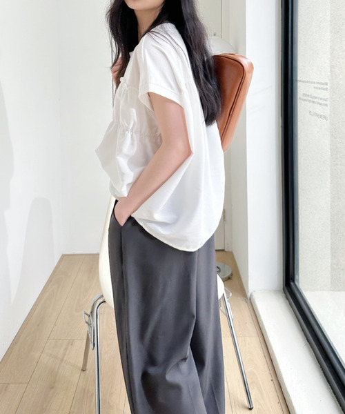 Ada.（エイダ）の「フロントギャザー ビスチェ風 フレンチスリーブカットソー（Tシャツ/カットソー・レディース・アイボリー/ブラック/ホワイト・FREE）」の14枚目の写真