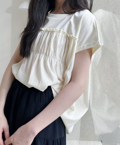 Ada.（エイダ）の「フロントギャザー ビスチェ風 フレンチスリーブカットソー（Tシャツ/カットソー・レディース・アイボリー/ブラック/ホワイト・FREE）」の16枚目の写真