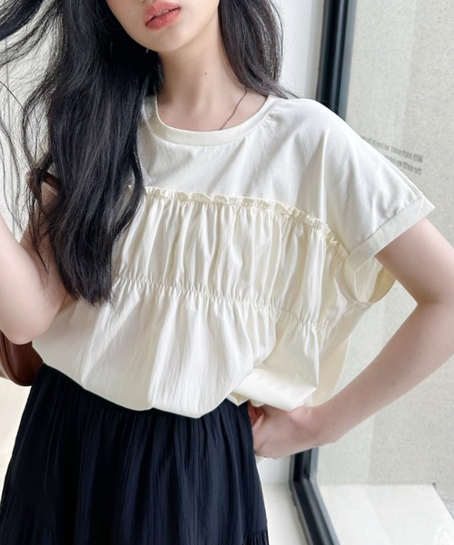 Ada.（エイダ）の「フロントギャザー ビスチェ風 フレンチスリーブカットソー（Tシャツ/カットソー・レディース・アイボリー/ブラック/ホワイト・FREE）」の20枚目の写真