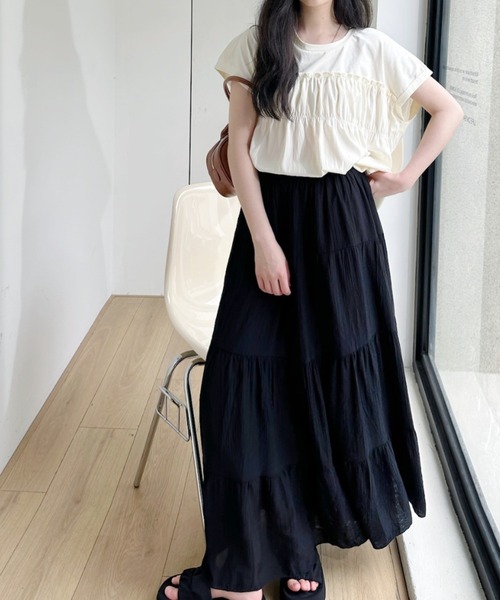 Ada.（エイダ）の「フロントギャザー ビスチェ風 フレンチスリーブカットソー（Tシャツ/カットソー・レディース・アイボリー/ブラック/ホワイト・FREE）」の21枚目の写真