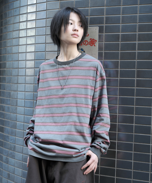 SUPERSUB(スーパーサブ)の「ピグメントストライプリンガー長袖Tシャツ - ピンク(Tシャツ/カットソー・レディース・その他・SMALL/MEDIUM/LARGE)」の2枚目の写真