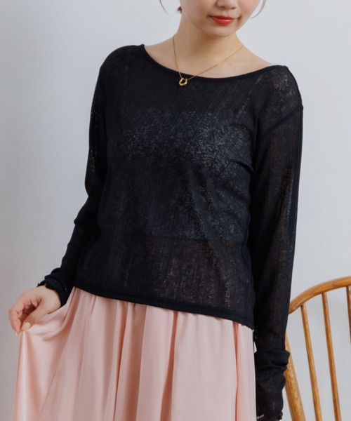 RETRO GIRL(レトロガール)の「バックオープンシアーカットソー(Tシャツ/カットソー・レディース・ブラック/パープル/ブルー/オフホワイト・FREE)」の1枚目の写真