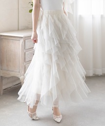 CLEAR BASIC | ラメチュールフリルロングスカート［骨格ウェーブ/ガーリー/フェミニン］(スカート)