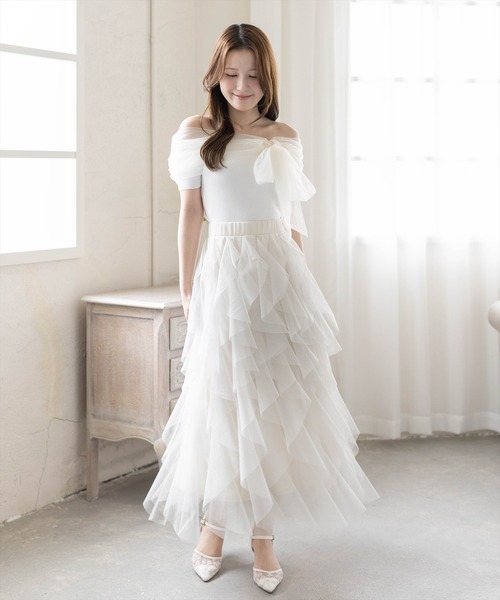 CLEAR BASIC（クリアベーシック）の「ラメチュールフリルロングスカート［骨格ウェーブ/ガーリー/フェミニン］（スカート・レディース・ブラック/グレー/アイボリー・F）」の12枚目の写真