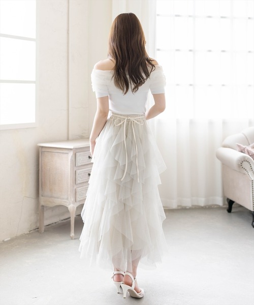 CLEAR BASIC（クリアベーシック）の「ラメチュールフリルロングスカート［骨格ウェーブ/ガーリー/フェミニン］（スカート・レディース・ブラック/グレー/アイボリー・F）」の15枚目の写真