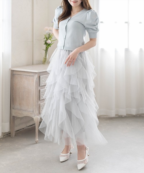 CLEAR BASIC（クリアベーシック）の「ラメチュールフリルロングスカート［骨格ウェーブ/ガーリー/フェミニン］（スカート・レディース・ブラック/グレー/アイボリー・F）」の21枚目の写真