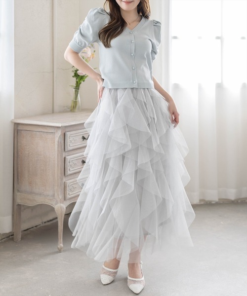 CLEAR BASIC（クリアベーシック）の「ラメチュールフリルロングスカート［骨格ウェーブ/ガーリー/フェミニン］（スカート・レディース・ブラック/グレー/アイボリー・F）」の22枚目の写真