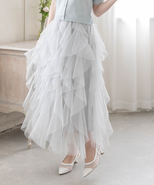 CLEAR BASIC（クリアベーシック）の「ラメチュールフリルロングスカート［骨格ウェーブ/ガーリー/フェミニン］（スカート・レディース・ブラック/グレー/アイボリー・F）」の17枚目の写真