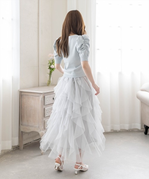 CLEAR BASIC（クリアベーシック）の「ラメチュールフリルロングスカート［骨格ウェーブ/ガーリー/フェミニン］（スカート・レディース・ブラック/グレー/アイボリー・F）」の20枚目の写真