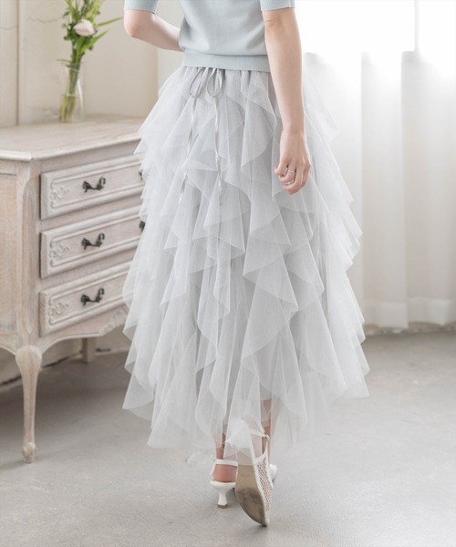 CLEAR BASIC（クリアベーシック）の「ラメチュールフリルロングスカート［骨格ウェーブ/ガーリー/フェミニン］（スカート・レディース・ブラック/グレー/アイボリー・F）」の19枚目の写真