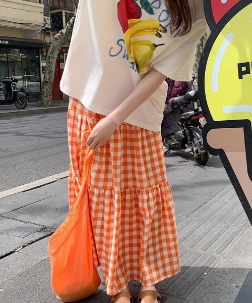 Sibra(シブラ)の「夏らしい彩りを纏う。カラーチェックティアードスカート(スカート・レディース・オレンジ/グリーン/イエロー・M)」の9枚目の写真