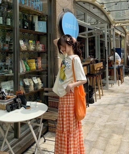Sibra(シブラ)の「夏らしい彩りを纏う。カラーチェックティアードスカート(スカート・レディース・オレンジ/グリーン/イエロー・M)」の10枚目の写真
