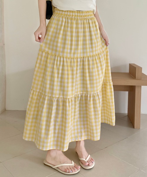 Sibra(シブラ)の「夏らしい彩りを纏う。カラーチェックティアードスカート(スカート・レディース・オレンジ/グリーン/イエロー・M)」の20枚目の写真