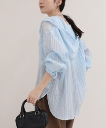 リネン混楊柳フーディシャツ