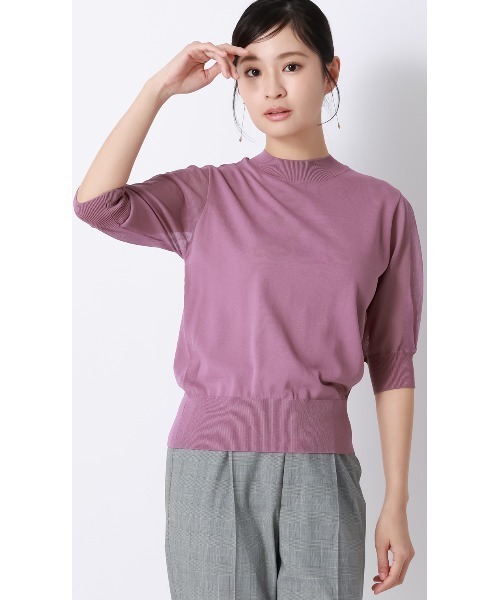 AOYAMA(アオヤマ)の「ハイネックシアースリーブニット【涼】【5分袖】(ニット/セーター・レディース・グレー/ホワイト/ピンク/ネイビー・S/M/L)」の4枚目の写真