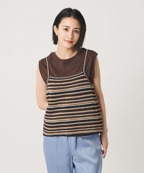 BEAUTY&YOUTH UNITED ARROWS(ビューティーアンドユースユナイテッドアローズ)の「コットン メッシュ ボーダー キャミソール(キャミソール・レディース・ダークブラウン/ブラック・FREE)」の2枚目の写真