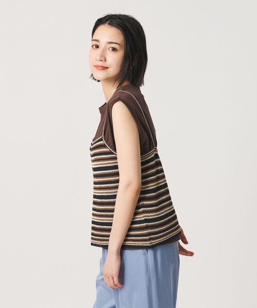 BEAUTY&YOUTH UNITED ARROWS(ビューティーアンドユースユナイテッドアローズ)の「コットン メッシュ ボーダー キャミソール(キャミソール・レディース・ダークブラウン/ブラック・FREE)」の3枚目の写真